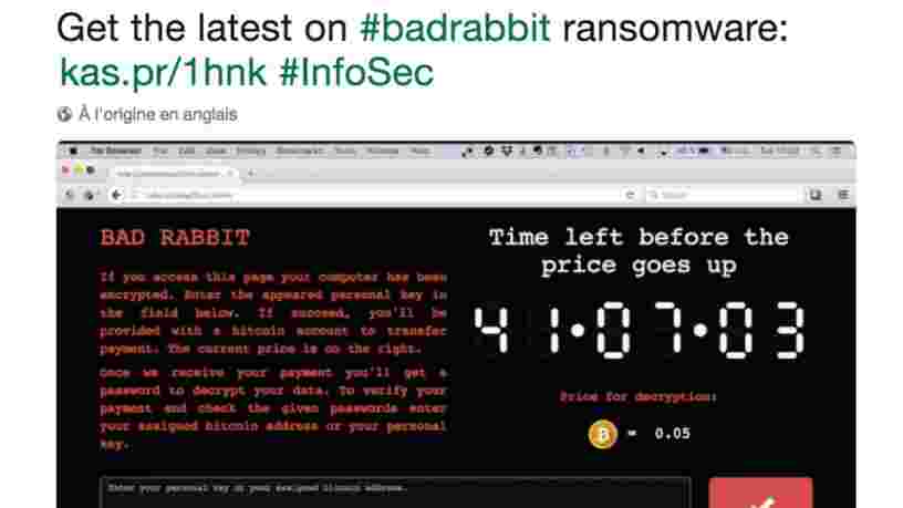Un ransomware appelé 'BadRabbit' se propage en Russie, Ukraine, Turquie et Allemagne