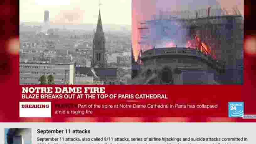 YouTube affiche par erreur des informations sur le 11 septembre sous les vidéos de Notre-Dame en feu