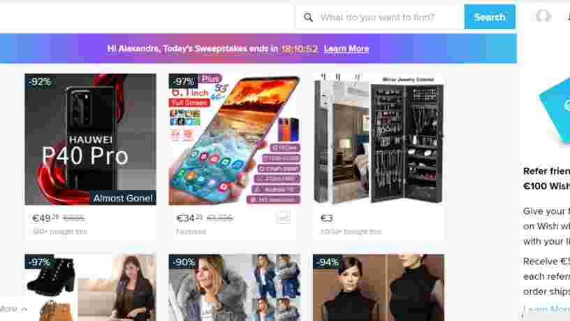 Le site de vente en ligne Wish épinglé pour 'pratiques commerciales trompeuses'