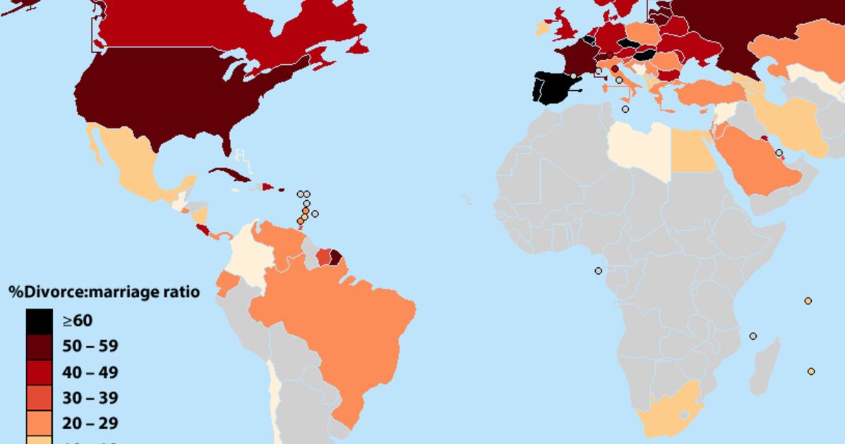 MAP: Divorce Rates Around The World