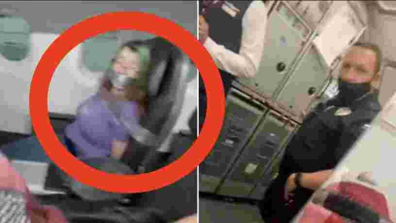 Cette vidéo TikTok montre une femme attachée à son siège après avoir voulu ouvrir la porte en vol