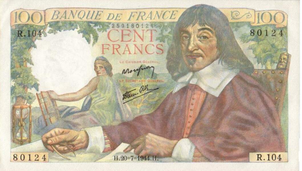 Les 100 francs pour Descartes en 1942