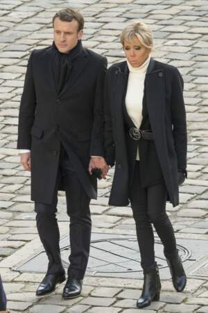 Emmanuel et Brigitte Macron à l'hommage National à Jean d'Ormesson aux Invalides
