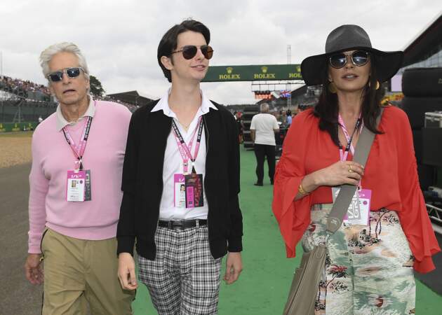 2019 : Michael Douglas, Catherine Zeta-Jones et leur fils Dylan au Grand Prix F1 de Silverstone, Londres